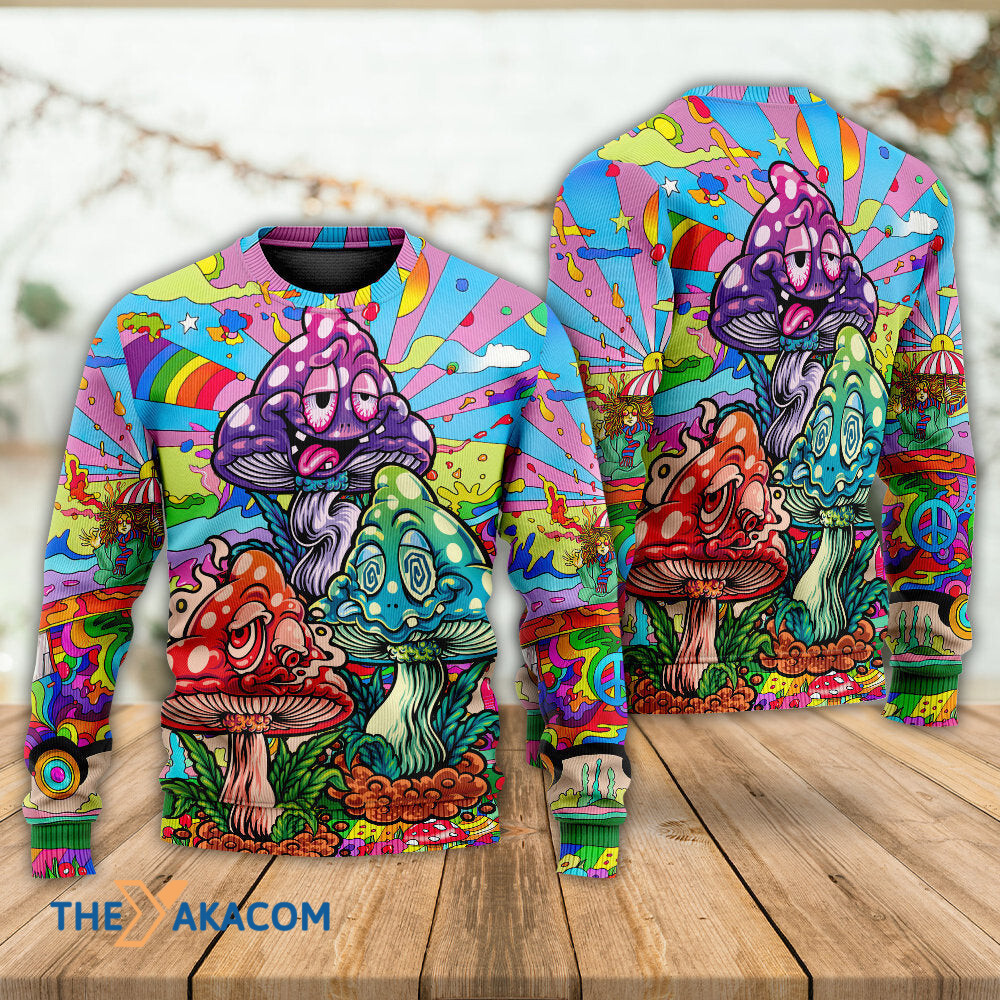 Hippie Mushroom Colorful Hippie Happy Life Gift For Lover Ugly Christmas Sweater
