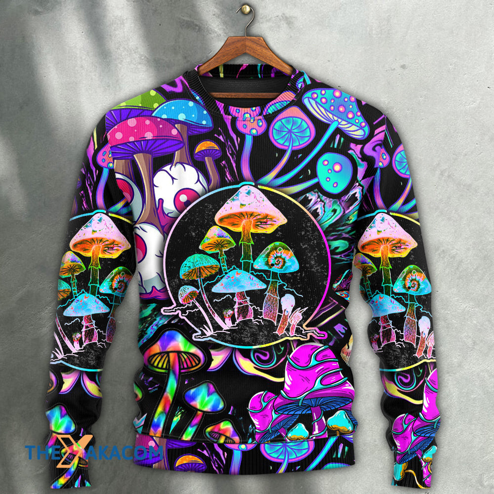 Hippie Mushroom Colorful Neon Light Cool Style Gift For Lover Ugly Christmas Sweater