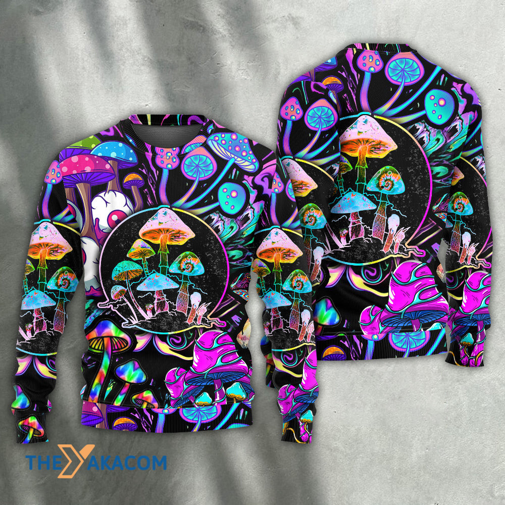 Hippie Mushroom Colorful Neon Light Cool Style Gift For Lover Ugly Christmas Sweater