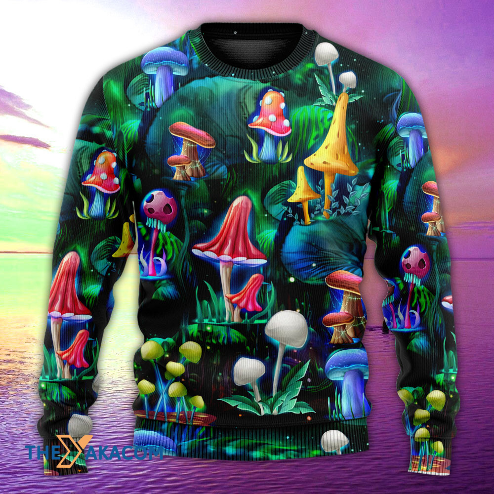Hippie Mushroom Galaxy Neon Art Gift For Lover Ugly Christmas Sweater