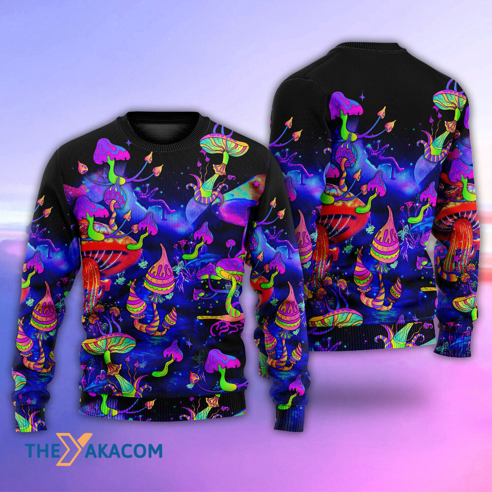 Hippie Mushroom Galaxy Neon Colorful Art Gift For Lover Ugly Christmas Sweater