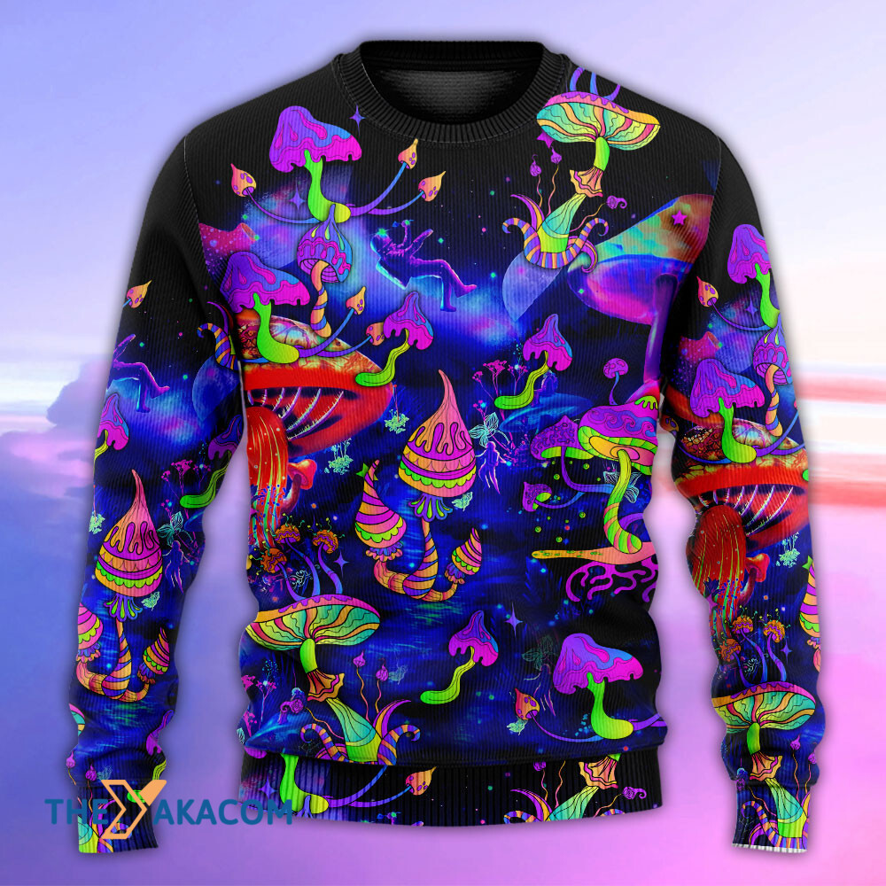 Hippie Mushroom Galaxy Neon Colorful Art Gift For Lover Ugly Christmas Sweater