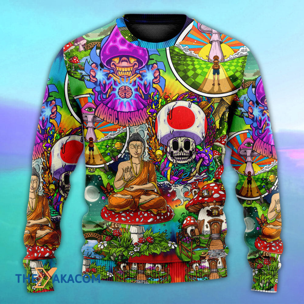 Hippie Mushroom Peace Colorful Let It Be Gift For Lover Ugly Christmas Sweater