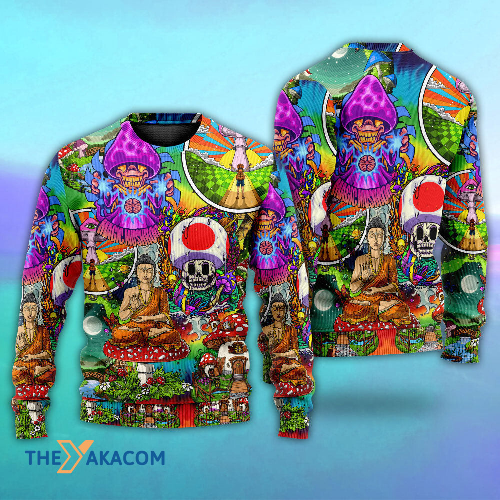 Hippie Mushroom Peace Colorful Let It Be Gift For Lover Ugly Christmas Sweater