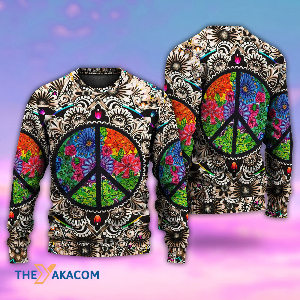 Hippie Peace Sign Galaxy Gift For Lover Ugly Christmas Sweater
