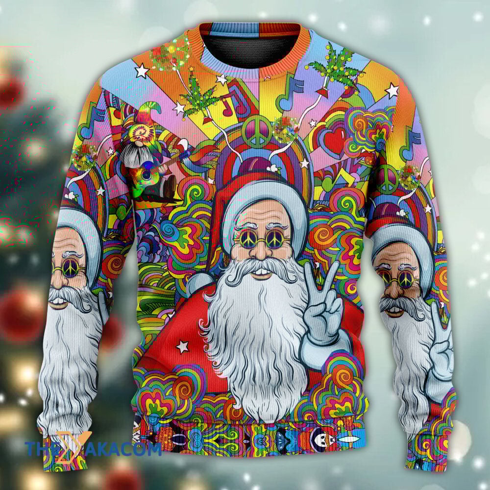 Hippie Santa Claus Color Gift For Lover Ugly Christmas Sweater