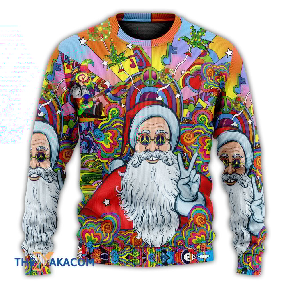Hippie Santa Claus Color Gift For Lover Ugly Christmas Sweater