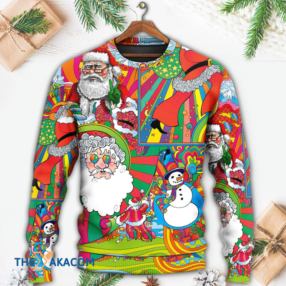 Hippie Santa Merry Xmas Gift For Lover Ugly Christmas Sweater