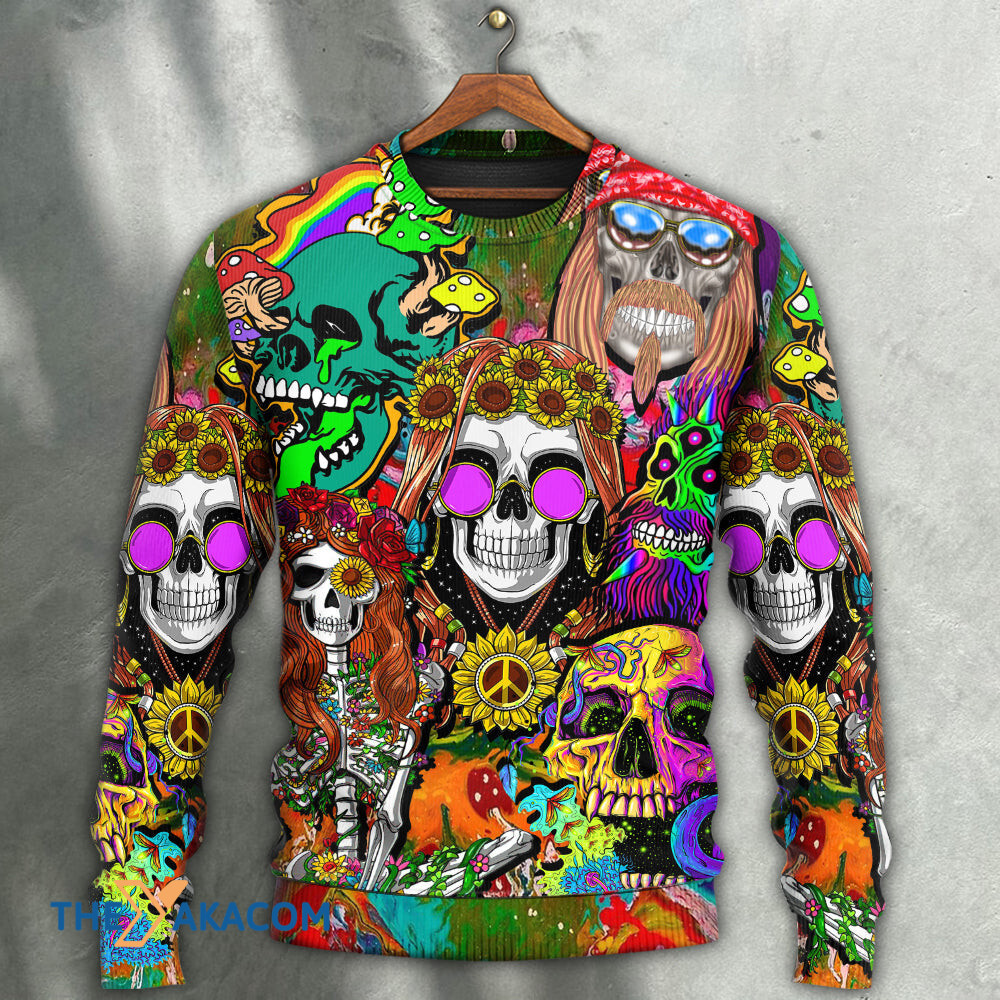 Hippie Skull Colorful Cool Style Gift For Lover Ugly Christmas Sweater