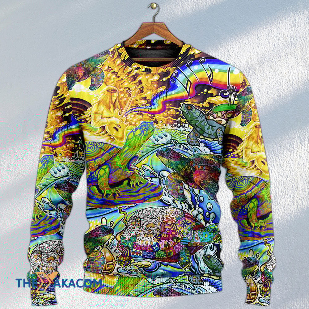Hippie Turtle Colorful Art Peace Gift For Lover Ugly Christmas Sweater