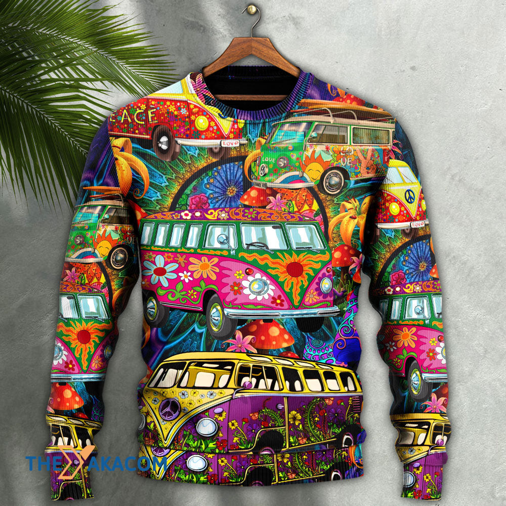Hippie Van Colorful Vans On The Way Gift For Lover Ugly Christmas Sweater