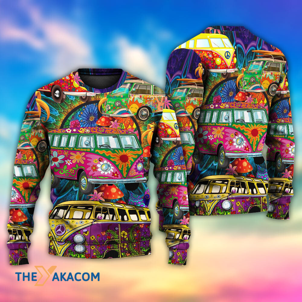 Hippie Van Colorful Vans On The Way Gift For Lover Ugly Christmas Sweater