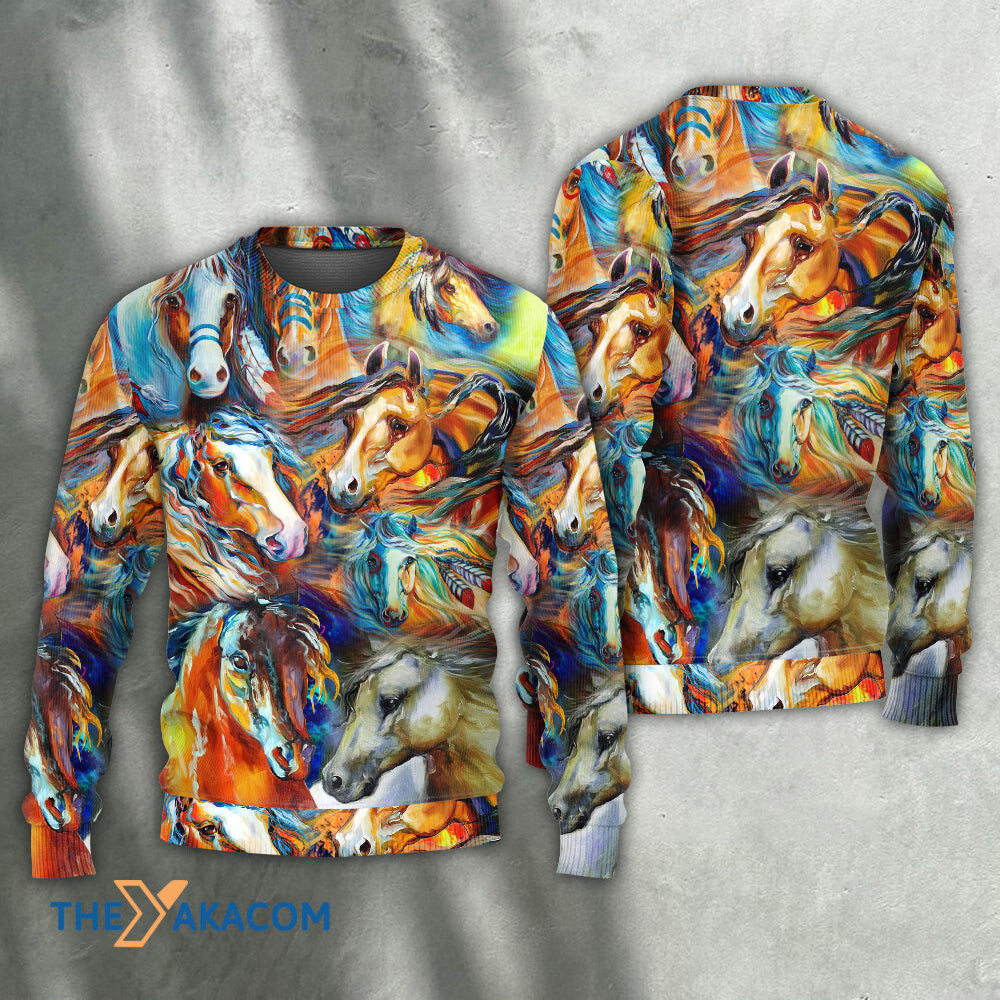 Horse Face Colorful Cool Art Style Gift For Lover Ugly Christmas Sweater