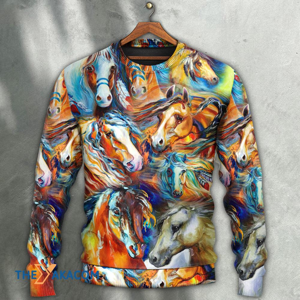 Horse Face Colorful Cool Art Style Gift For Lover Ugly Christmas Sweater