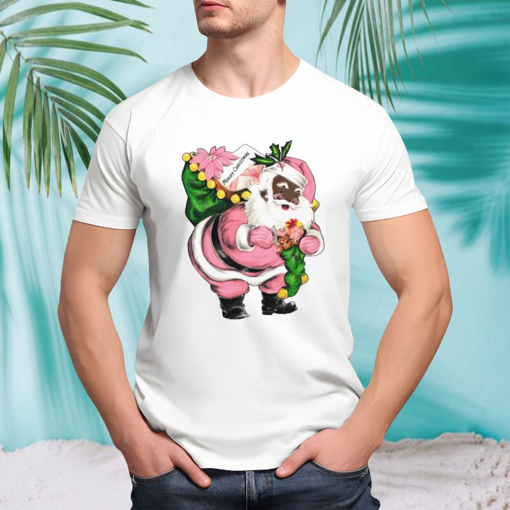 Santa Claus wear pink merry Christmas shirt