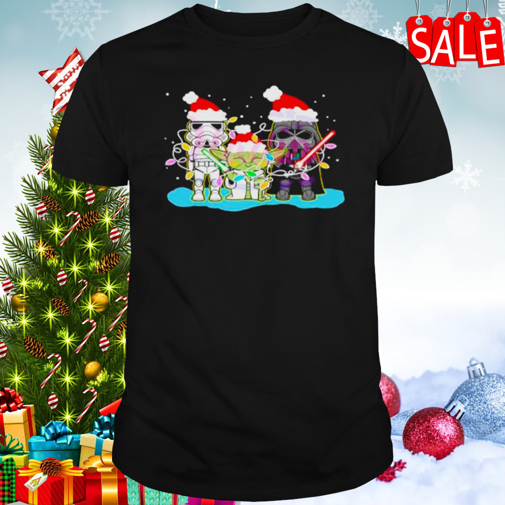 Santa Star Wars Characters Christmas lights shirt