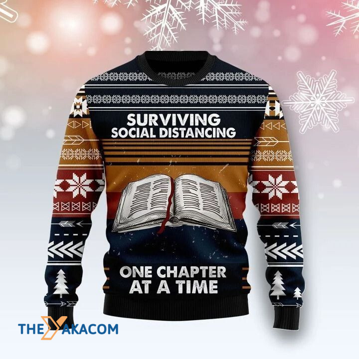 Book Surviving Social Distancing One Chapter At A Time Gift For Christmas Ugly Christmas Sweater