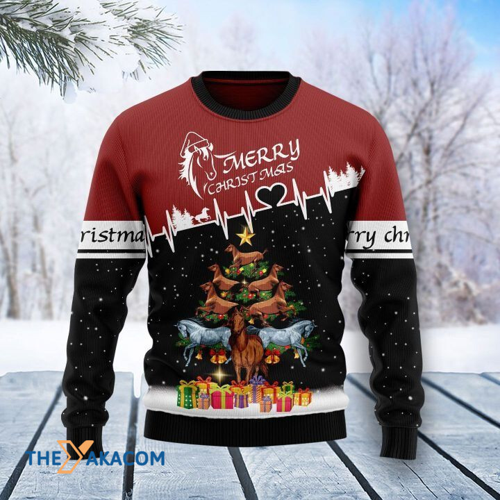 Brown And White Horse Made A Christmas Tree Merry Christmas Gift For Christmas Ugly Christmas Sweater