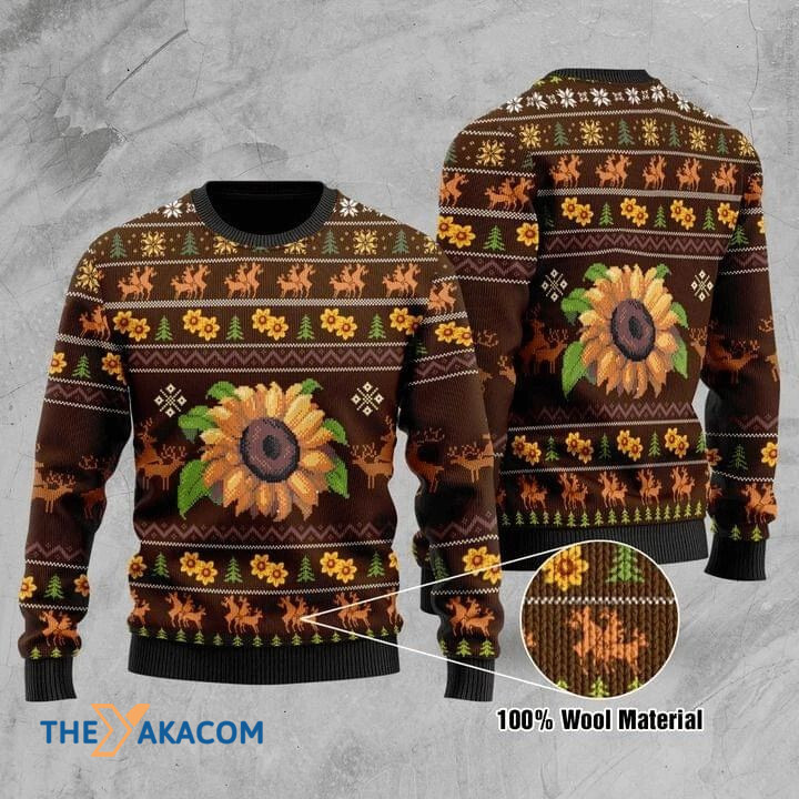 Brown Background With Sunflower Gift For Christmas Ugly Christmas Sweater