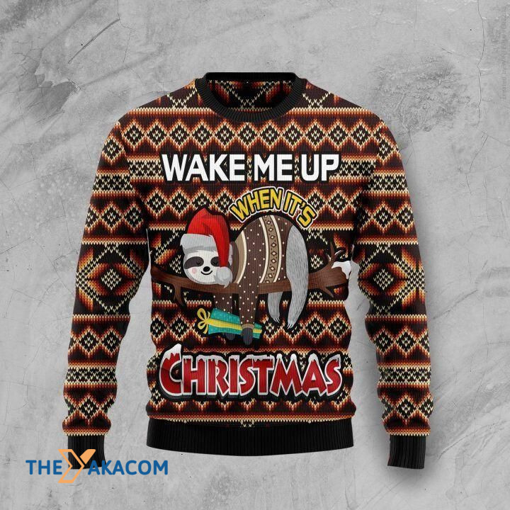 Brown Sloth Wake Me Up When It's Christmas Gift For Christmas Ugly Christmas Sweater