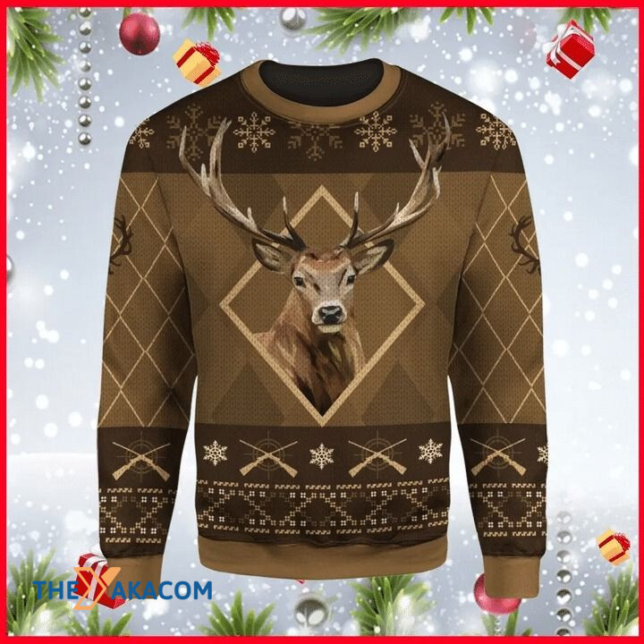 Brown Snowflakes And Lovely Deer Gift For Christmas Ugly Christmas Sweater