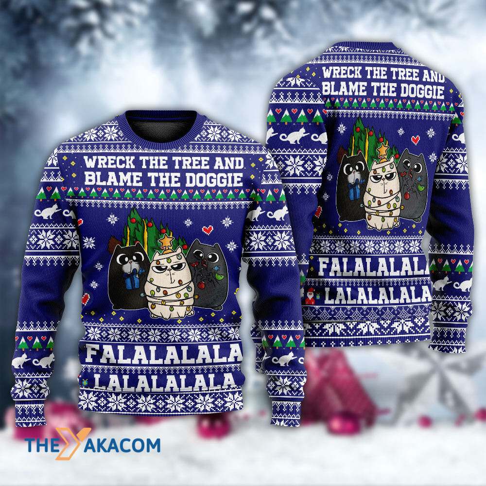 Cat Wreck The Tree Meowy Christmas Gift For Lover Ugly Christmas Sweater
