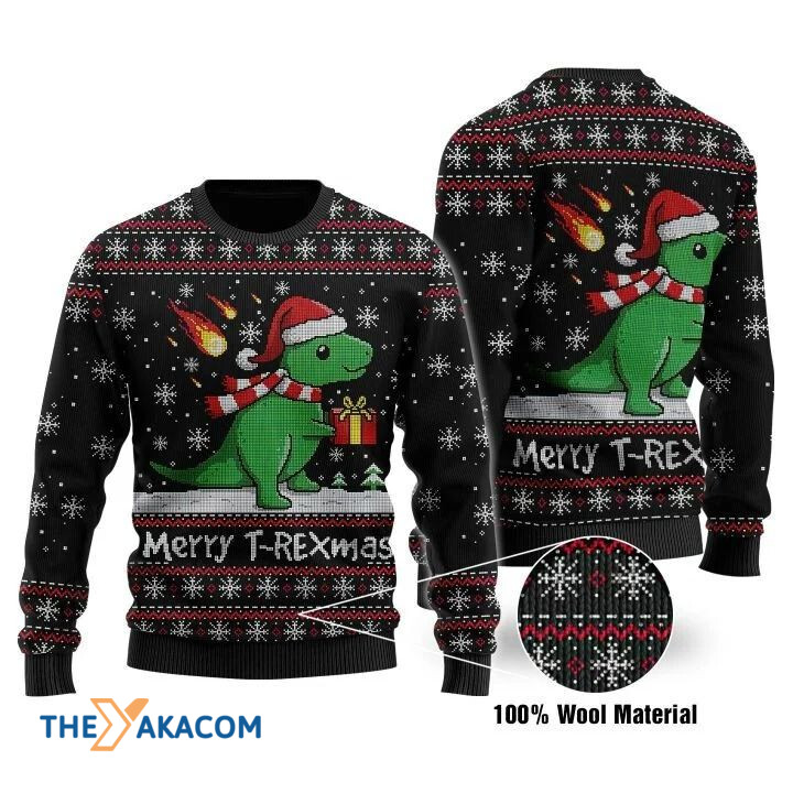 Chibi Dinosaur Mery T-Rexmas Gift For Christmas Ugly Christmas Sweater