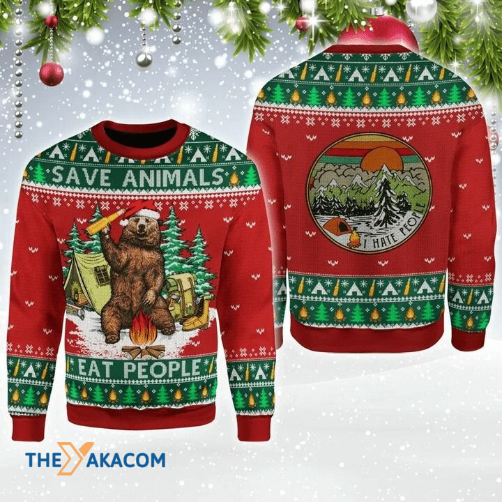 Christmas Bear Save Animals Eat People Gift For Christmas Ugly Christmas Sweater