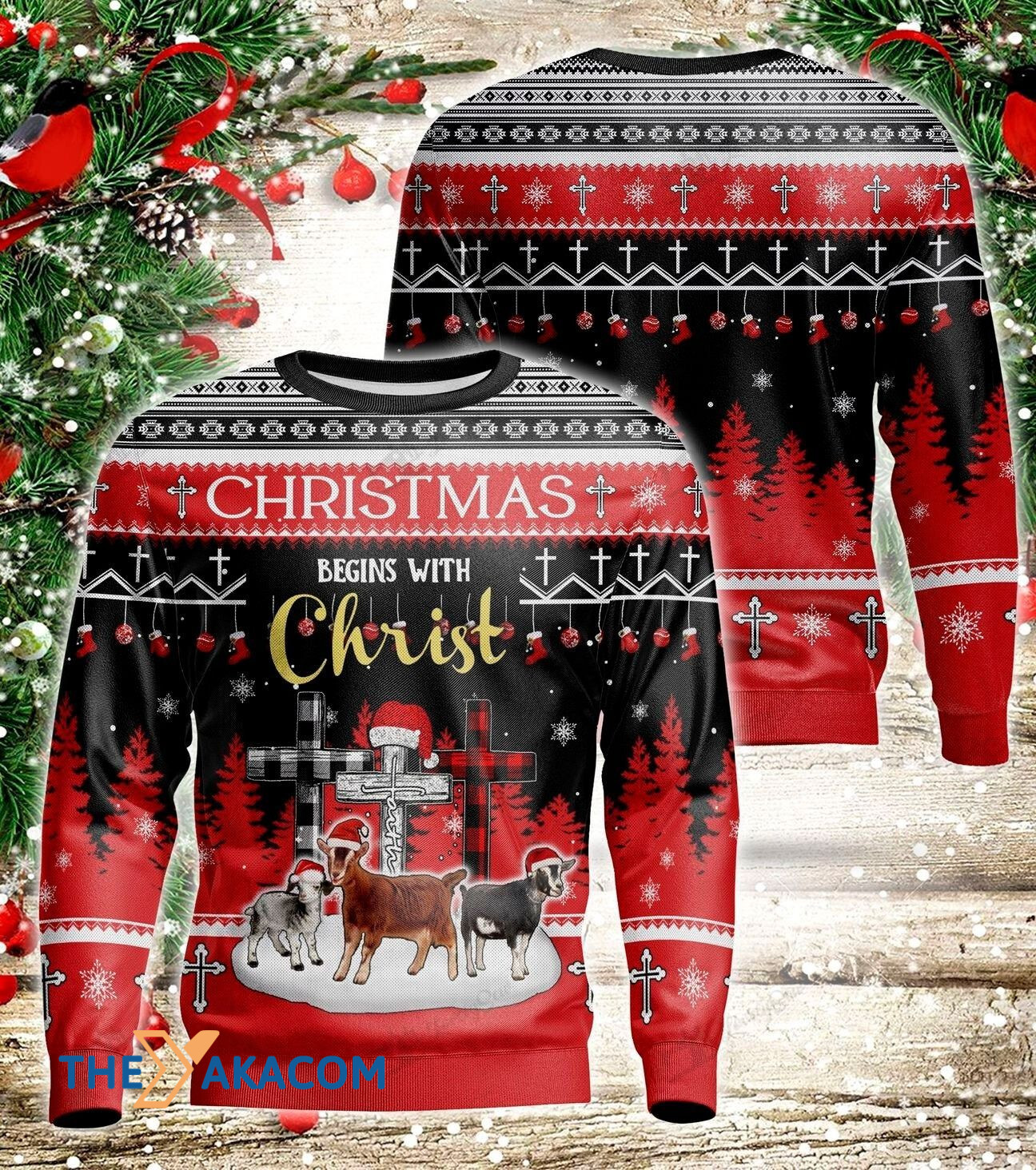 Christmas Begin With Christ Goat Gift For Christmas Ugly Christmas Sweater