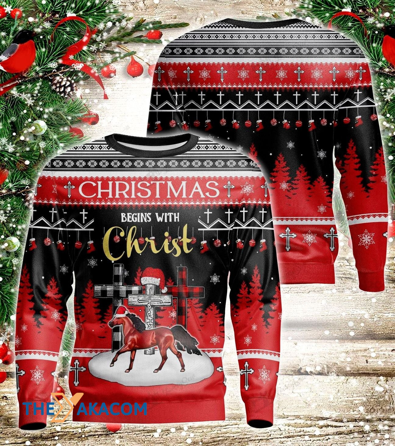 Christmas Begin With Christ Horse Gift For Christmas Ugly Christmas Sweater