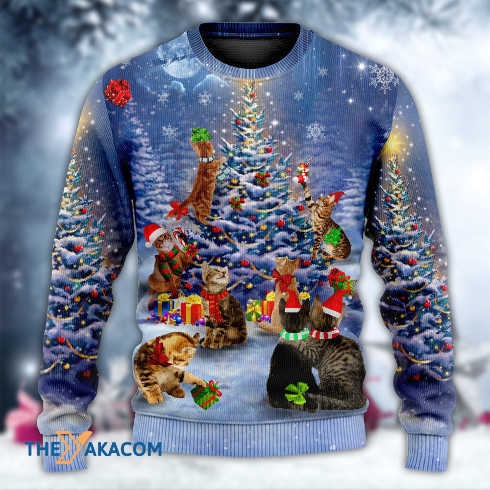 Christmas Cats Love Christmas Tree Gift For Lover Ugly Christmas Sweater