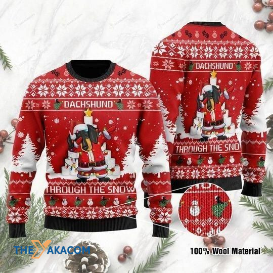 Christmas Dachshund Through The Snow Gift For Christmas Ugly Christmas Sweater