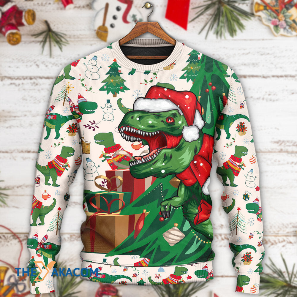 Christmas Dinosaurs Xmas Tree T-rex Merry Rexmas Gift For Lover Ugly Christmas Sweater
