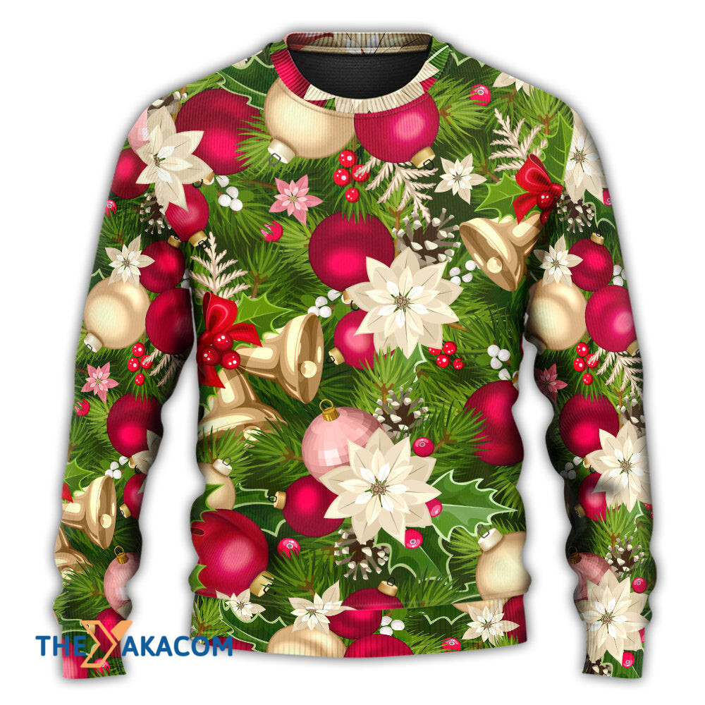 Christmas Fir-Tree And Poinsettia Flowers Gift For Lover Ugly Christmas Sweater