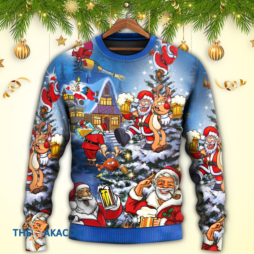 Christmas Funny Santa Claus Drinking Beer Troll Xmas Gift For Lover Ugly Christmas Sweater