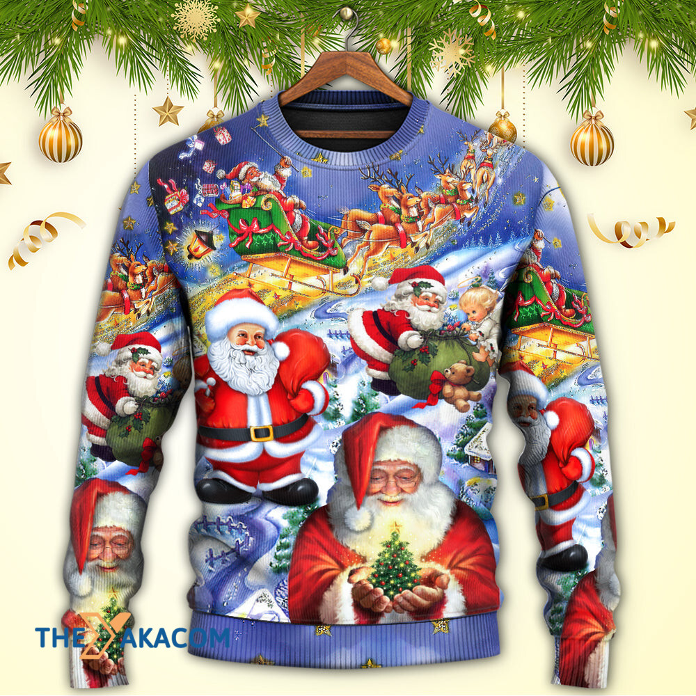 Christmas Funny Santa Claus Happy Xmas Is Coming Art Style Gift For Lover Ugly Christmas Sweater