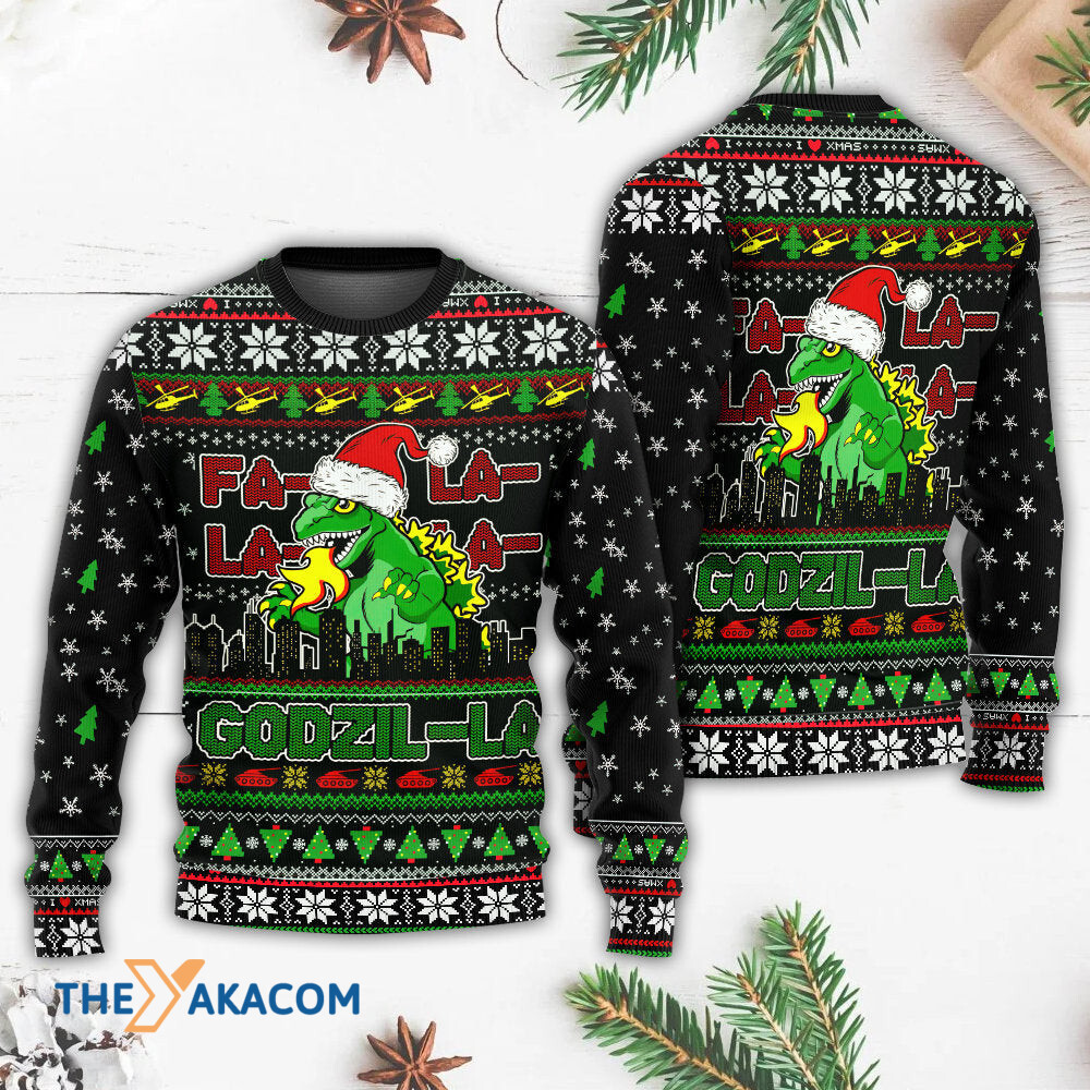 Christmas Godzila Falalalala Xmas Gift For Lover Ugly Christmas Sweater