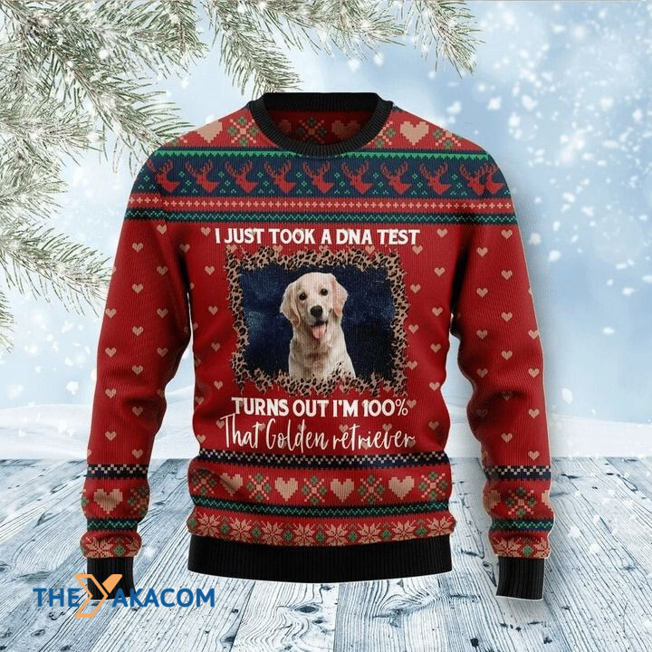 Christmas Golden Retriever Dog I Just Took A DNA Test Turns Out I'm 100 Gift For Christmas Ugly Christmas Sweater