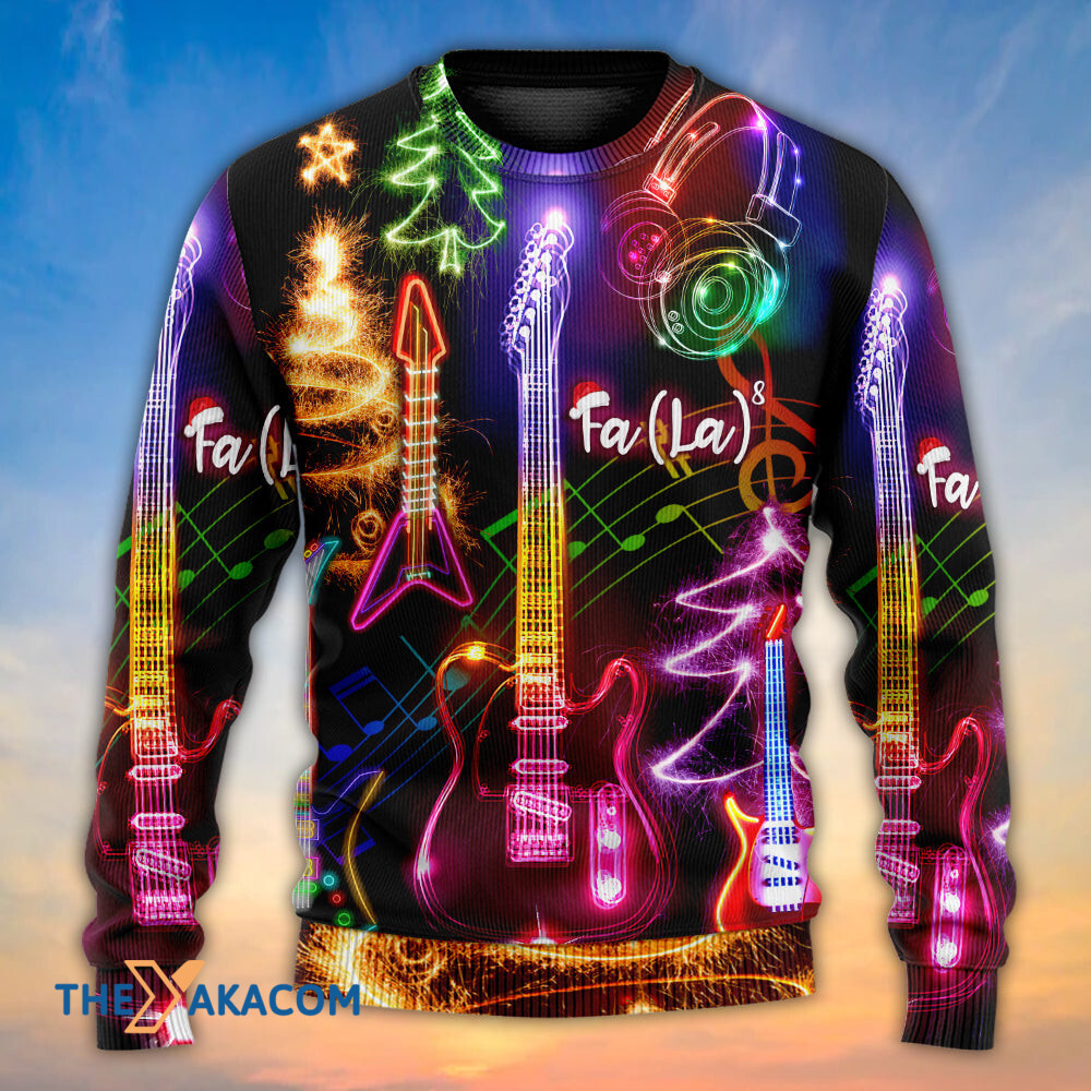 Christmas Guitar Tree Happy Glow Light Style Gift For Lover Ugly Christmas Sweater