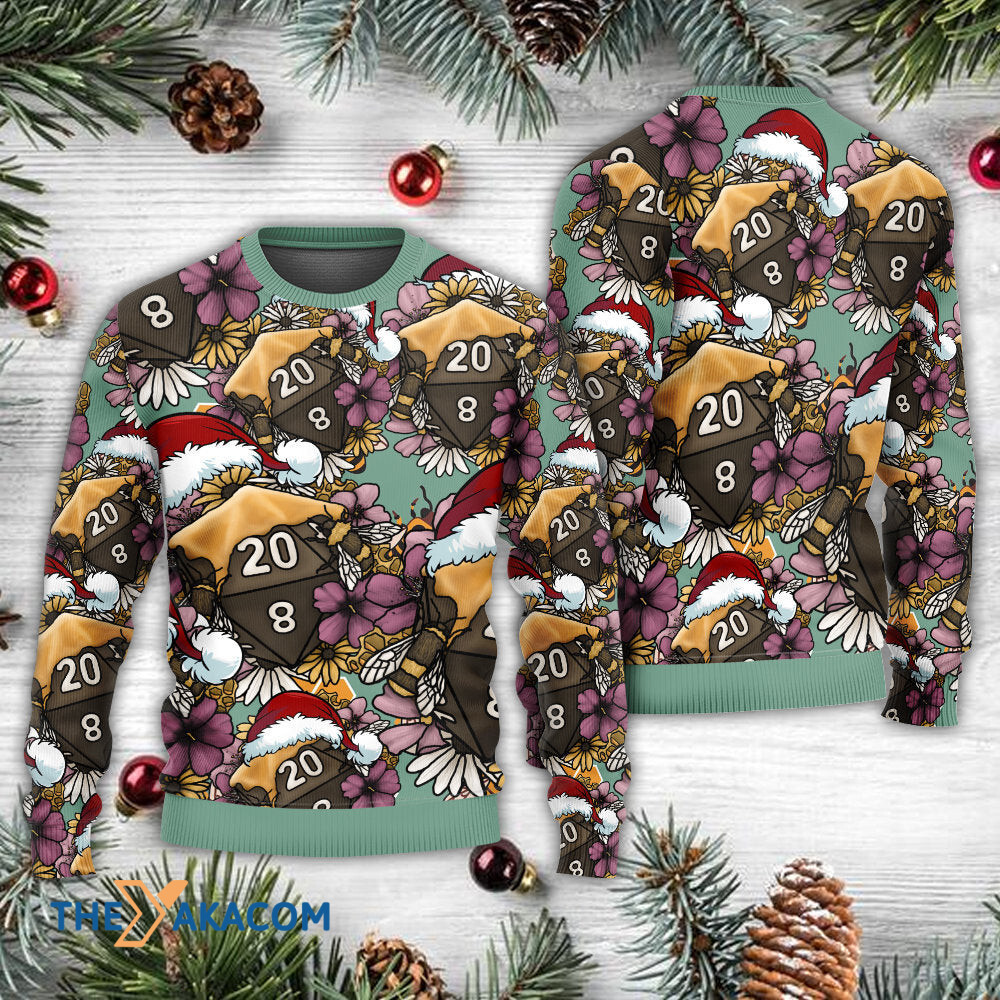 Christmas Honey Bee Dice D20 Christmas Vibe Gift For Lover Ugly Christmas Sweater