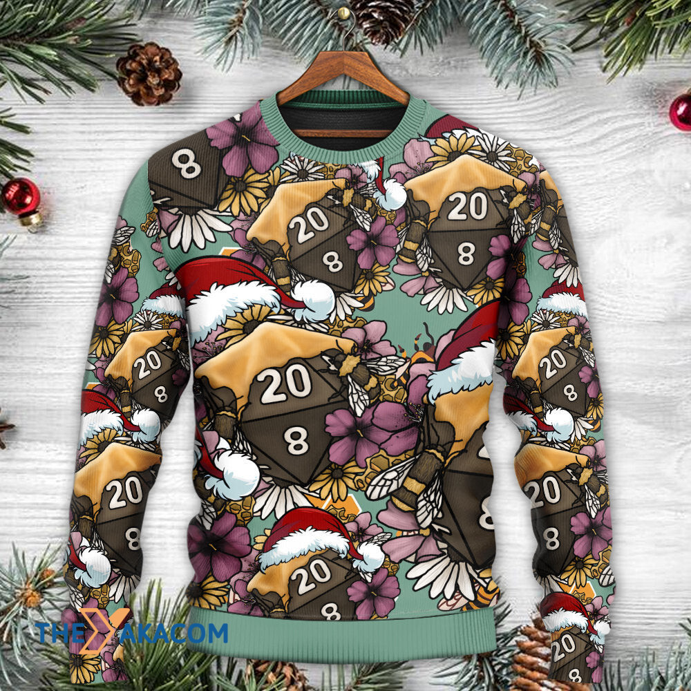 Christmas Honey Bee Dice D20 Christmas Vibe Gift For Lover Ugly Christmas Sweater