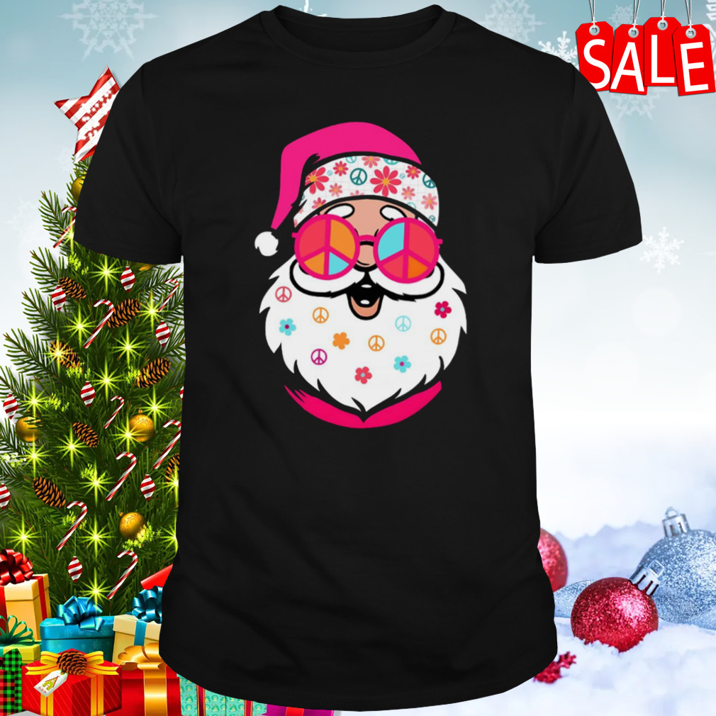Hippie Santa Cute Christmas Retro Groovy Santa Pink Santa shirt