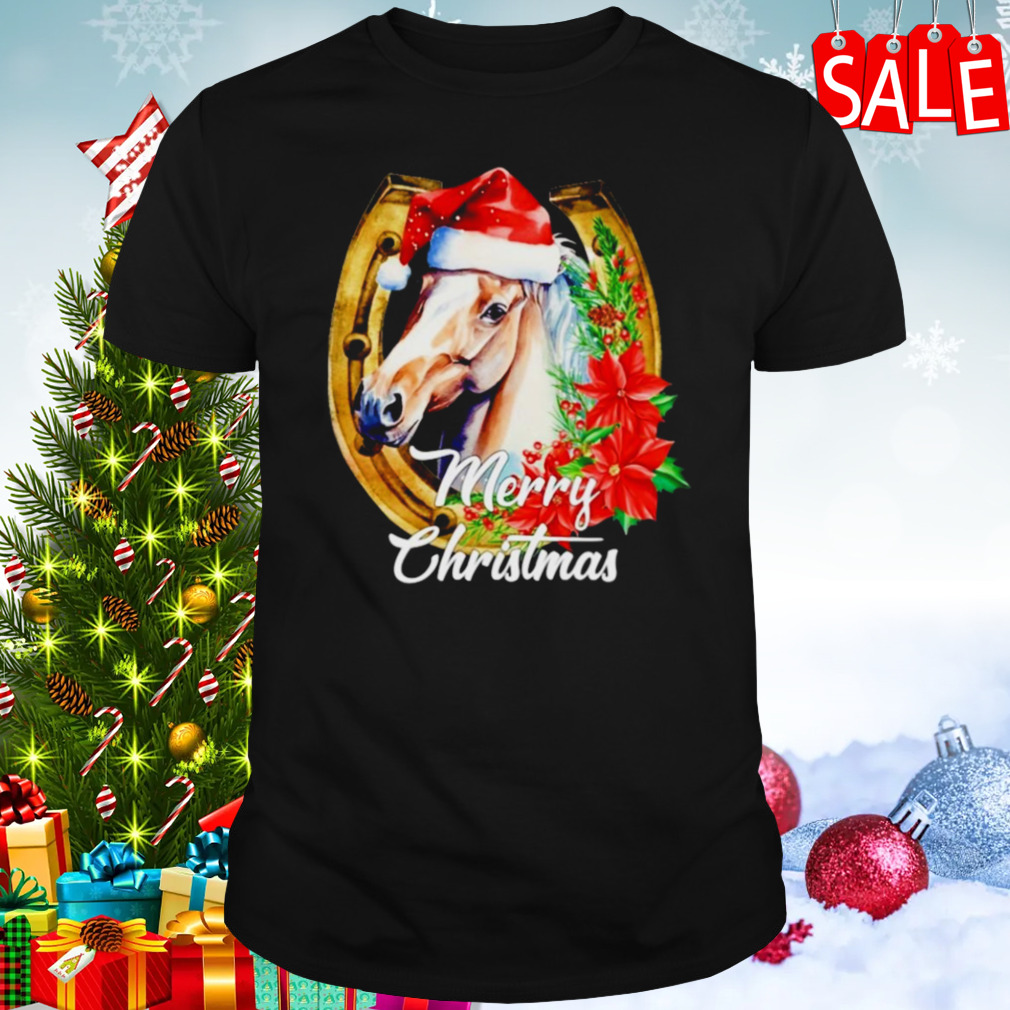 Horse face inside Santa flower merry Christmas shirt