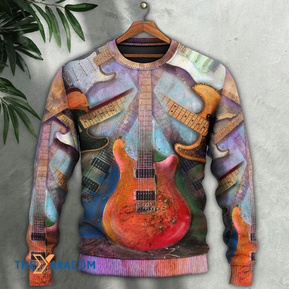 Guitar Abstract Colorful Lover Guitar Art Style Gift For Lover Ugly Christmas Sweater