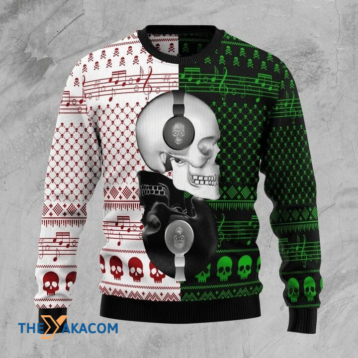Half Red And Half Green With Skull Gift For Christmas Ugly Christmas Sweater