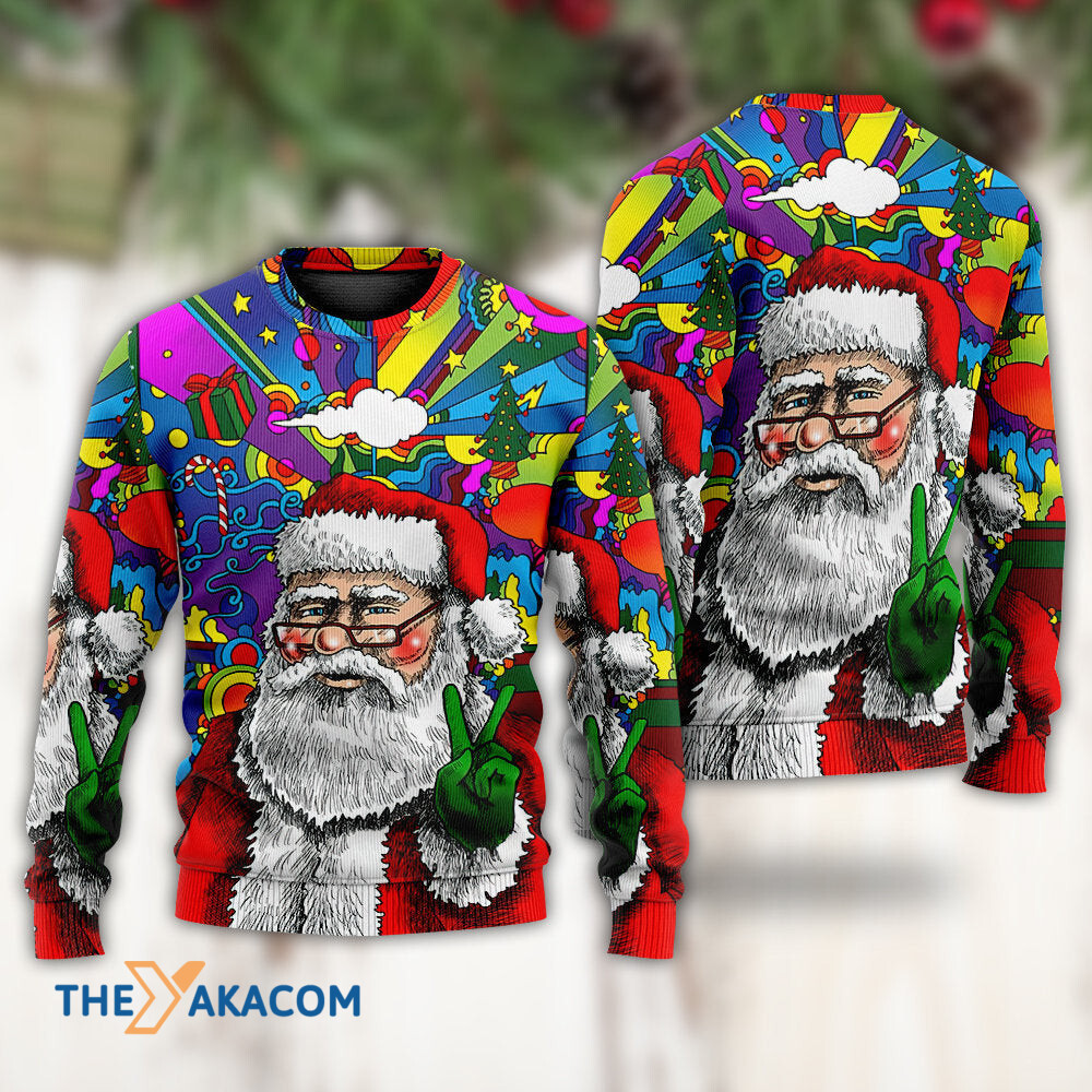 Hippie Santa Claus Christmas Gift For Lover Ugly Christmas Sweater