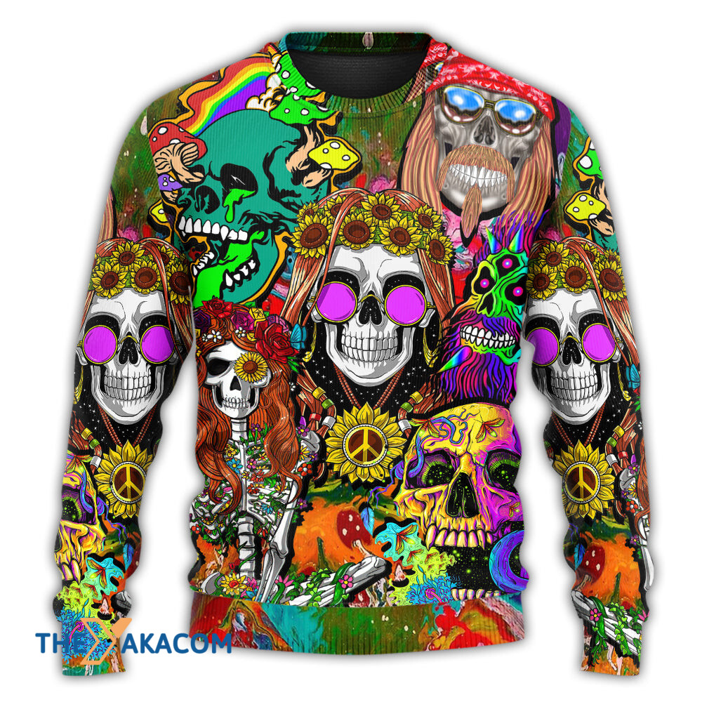 Hippie Skull Colorful Cool Style Gift For Lover Ugly Christmas Sweater
