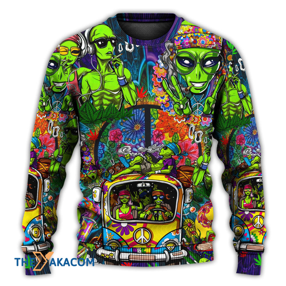 Hippie Space Alien Smoking Weed Gift For Lover Ugly Christmas Sweater