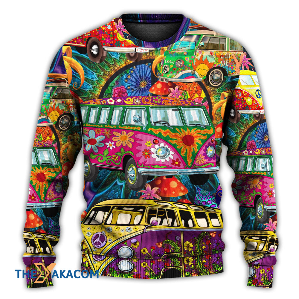 Hippie Van Colorful Vans On The Way Gift For Lover Ugly Christmas Sweater