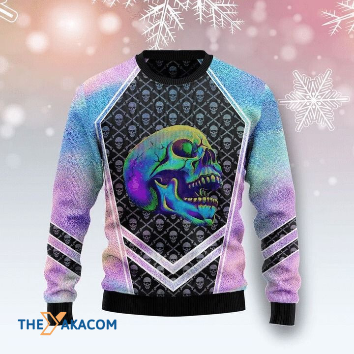 Hologram Scare Skull Gift For Christmas Ugly Christmas Sweater